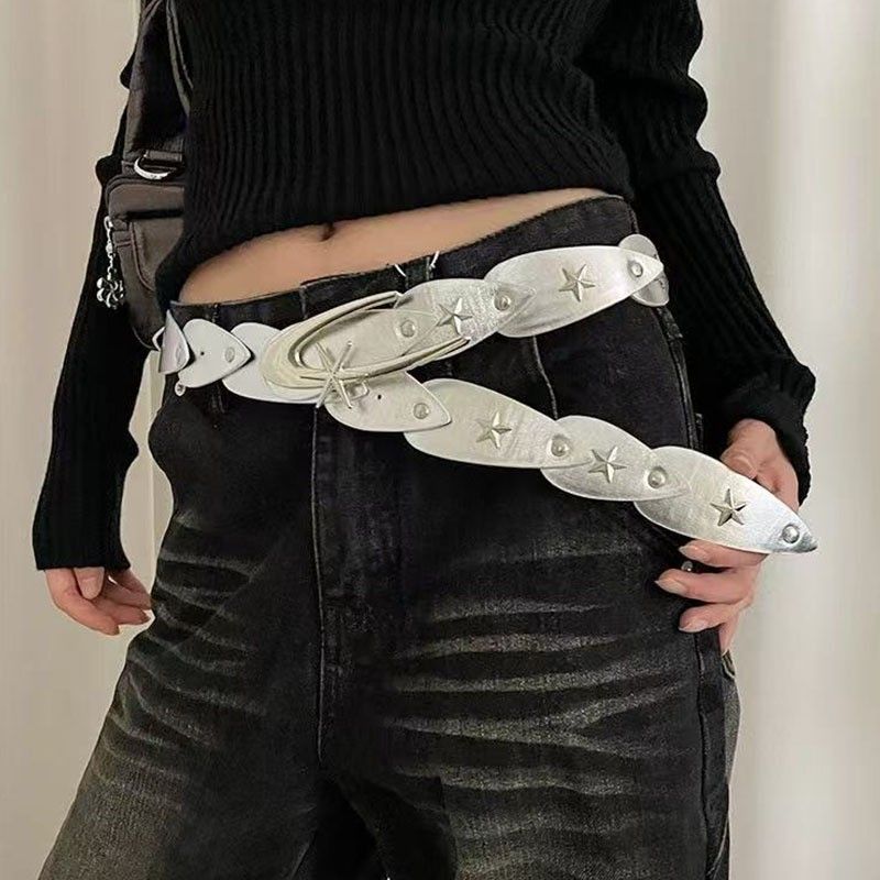 2025 Frühjahr/Sommer Neuer INS Style Spice Girl Design Fünfeckiger Niet Personalisierter Y2K Punk Star Ring Gürtel_voghion.com