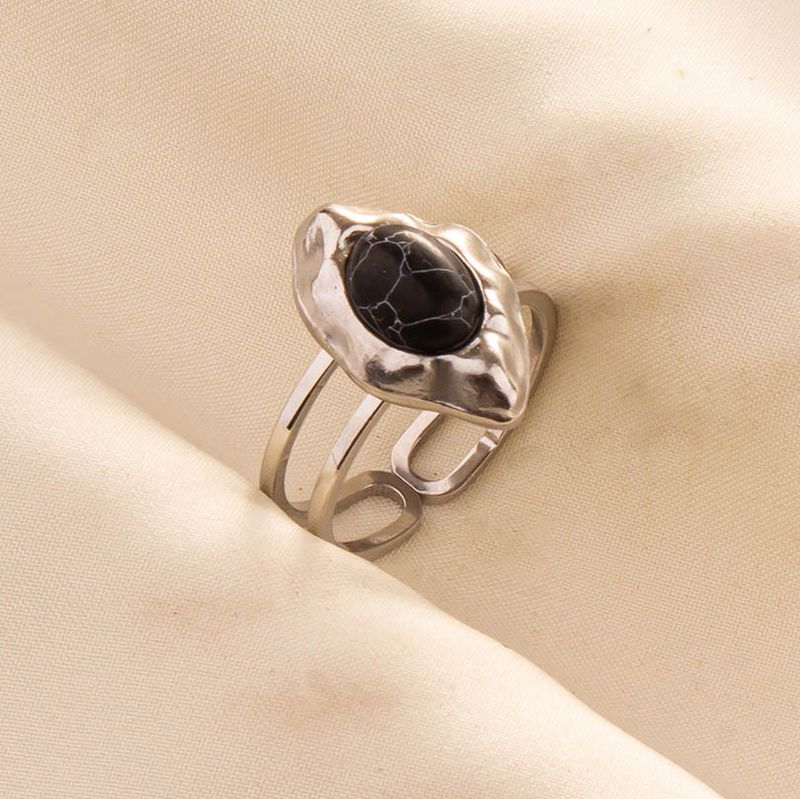 2025 Nieuwe aankomsten 1 stuk Boho Turquoise roestvrij staal zwarte steen zilverkleur verstelbare vrouwen etnische ring Boheemse sieraden cadeau geen vervaging_voghion.com