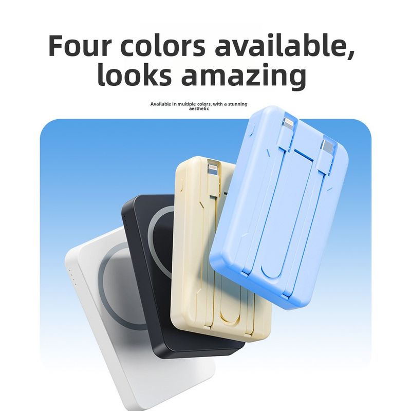 Cross-border Magnetic Wireless Power Bank 10000mAh With Built-in Cable Super Fast Charging Mini Portable Charger No Lagging_voghion.com