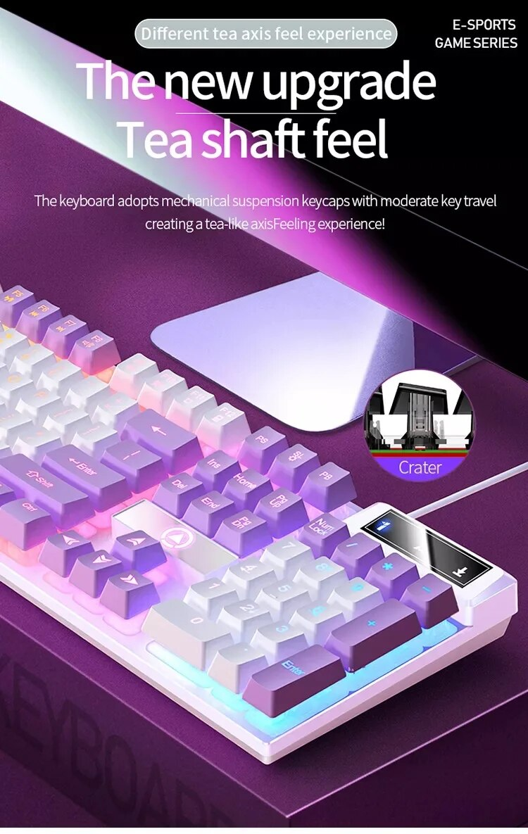 K500 Mixed Color White Pink Keycaps 104 Keys Wired Gaming Keyboard For Laptop PC_voghion.com