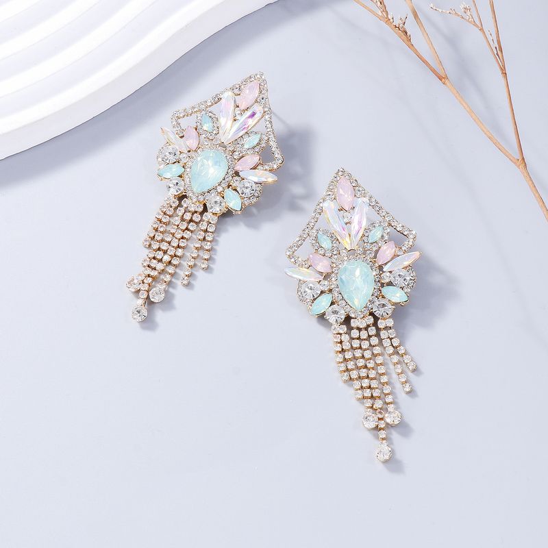 Exaggerated heavy earrings retro personality geometric earrings full of diamond tassel light luxury style earrings female accessories_voghion.com