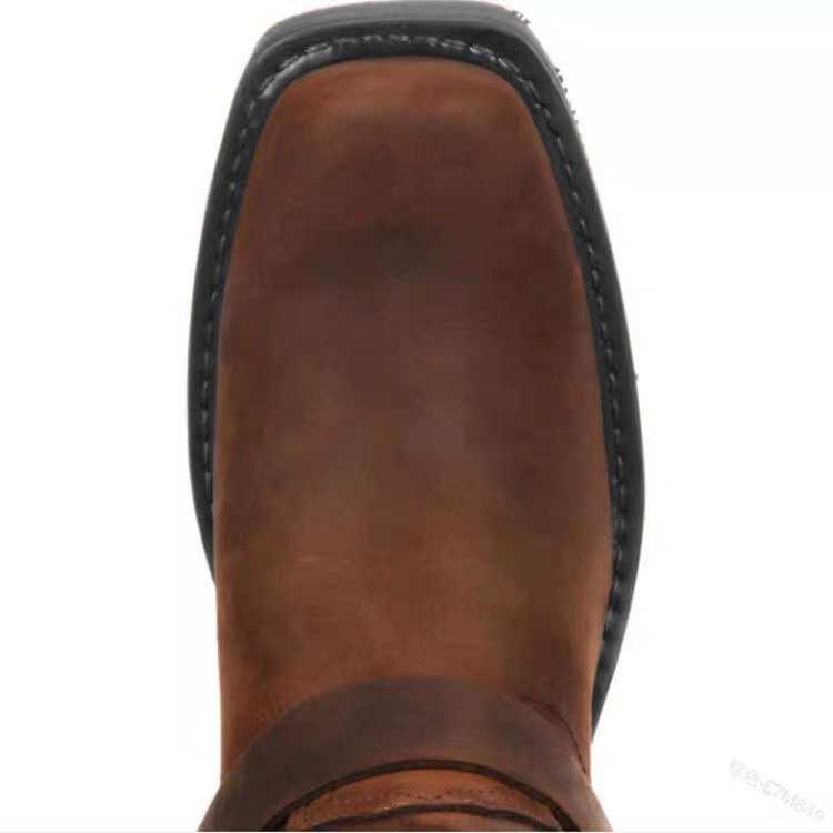 Men's Western Cowboy Boots Fashion Leather Country Boots Classic Square Toe Mid-Calf Boots Heel Knight Men's Boots_voghion.com
