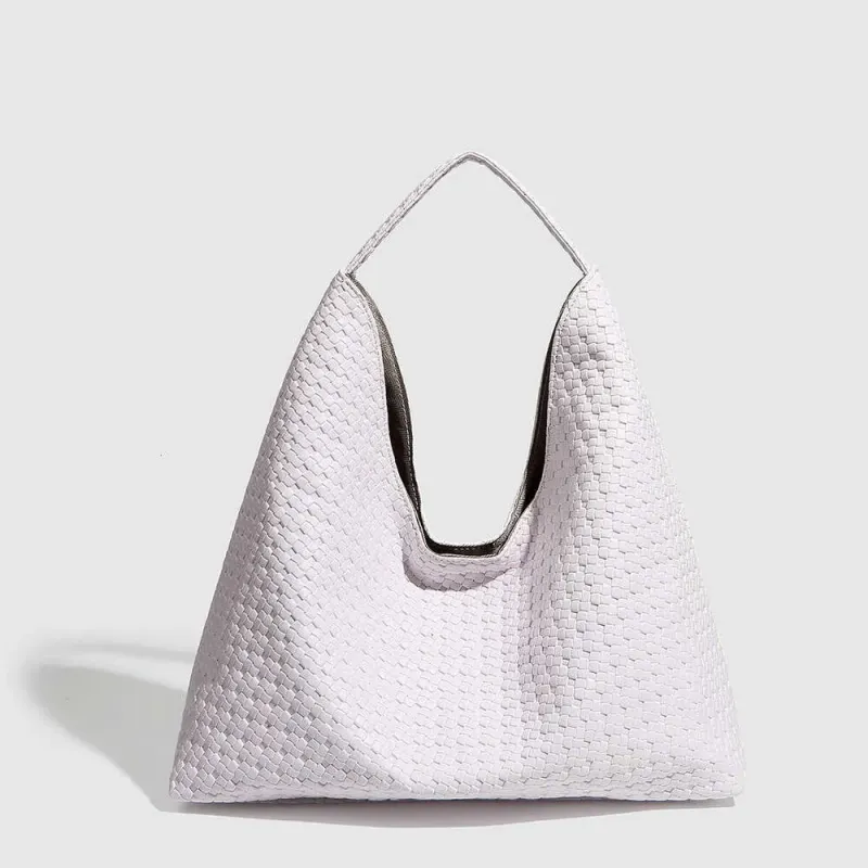 Borsa a secchiello da donna in tessuto intrecciato, grande capacità, per laptop, per pendolarismo autunnale_voghion.com