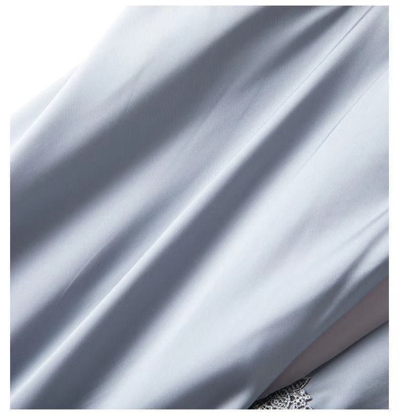 Underwear Pajamas Women Summer Ice Silk Sexy Suspenders Nightdress With Chest Pads Simulation Silk Satin Nightgown Five Piece Suit Home Clothes_voghion.com
