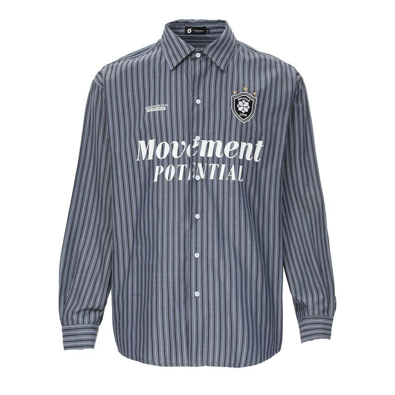 Camicia a maniche lunghe a righe verticali da uomo, cardigan con bottoni e stampa di lettere larghe da strada, autunno da uomo_voghion.com