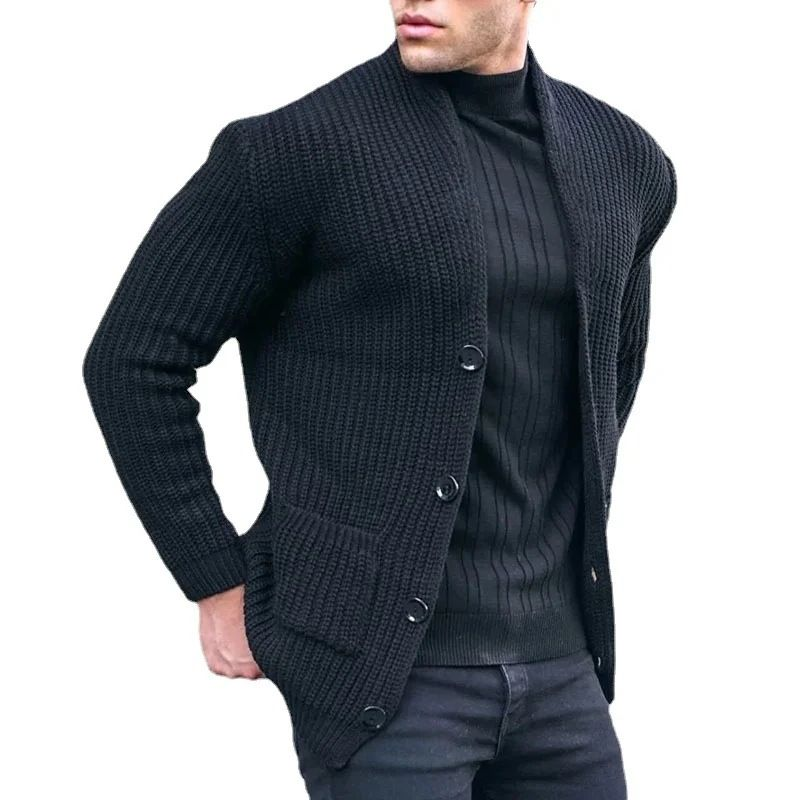 Clothing European American Fashion Cardigan Long-Sleeved Loose Solid Color Pocket Button Slim Fit Men's Autumn And_voghion.com