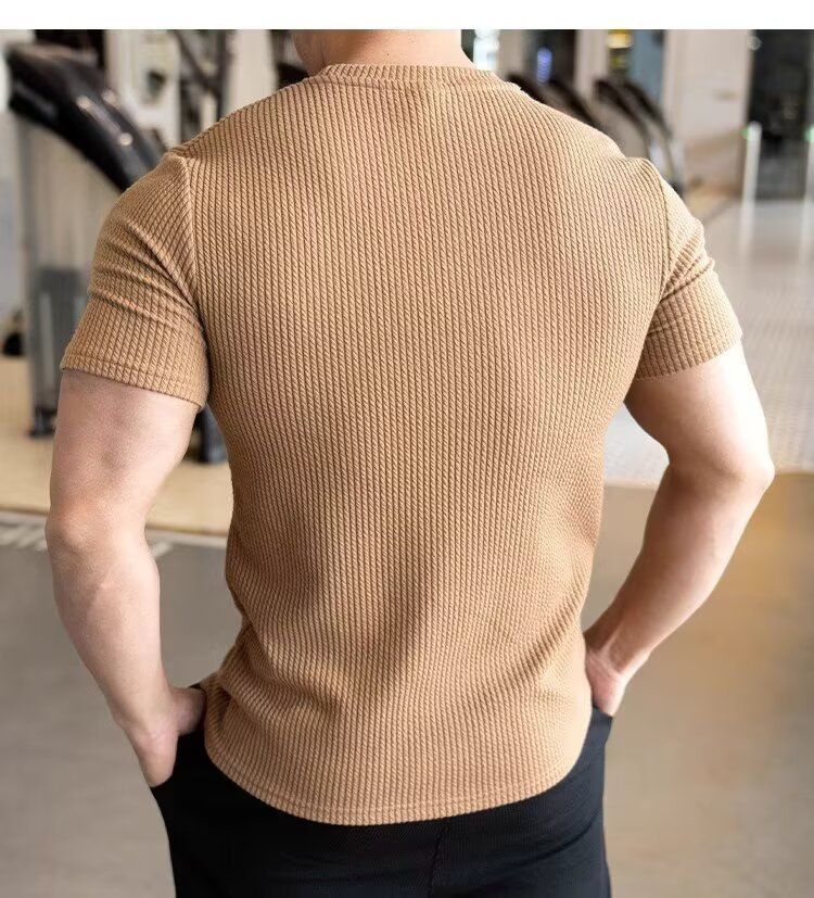 Men's Short-sleeved T-shirt Summer New Slim-fit Business Casual Fashion Versatile High-end Striped Crew Neck Bottoming Shirt_voghion.com