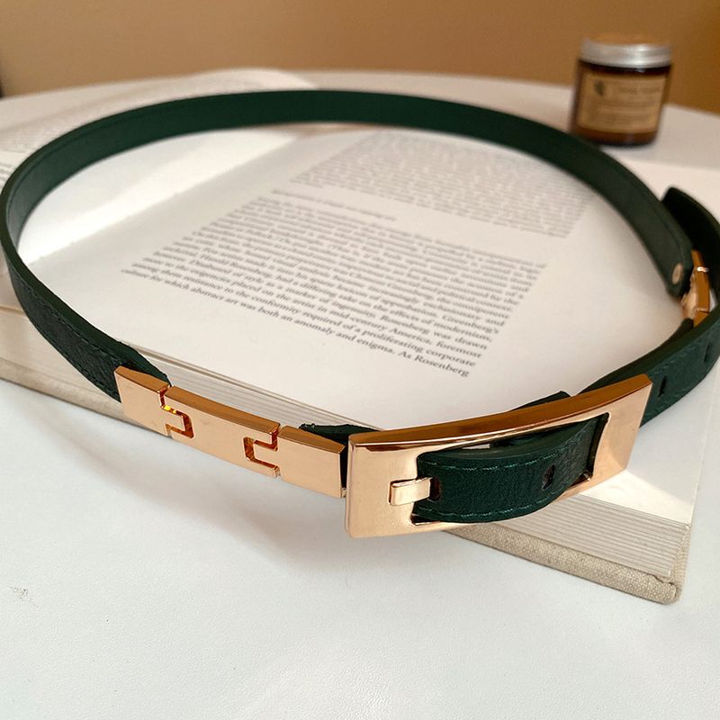 Leder-Patchwork-Gürtel, schlicht, elegant, vielseitig, mit Kette, einzigartiges Design, hochwertiges Taillenaccessoire_voghion.com