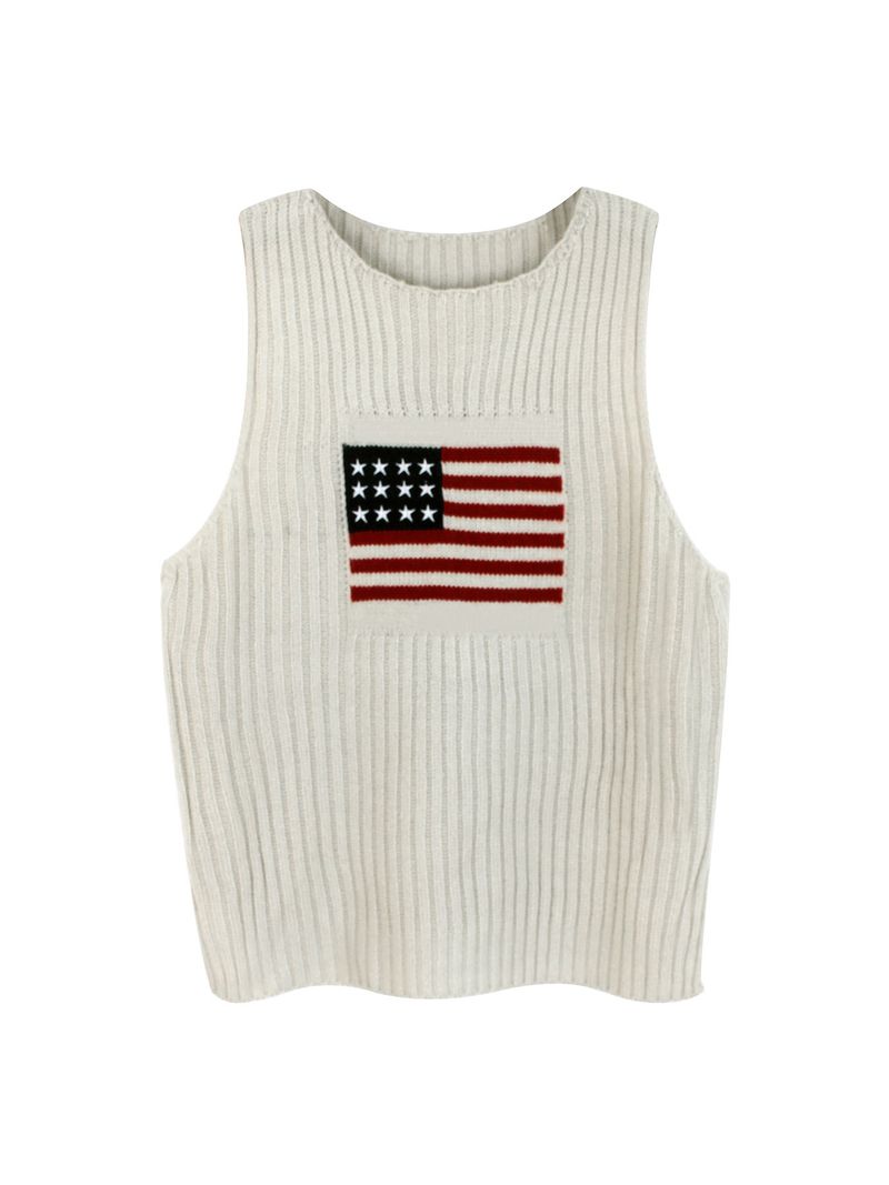 Pull tricoté pour femme, haut avec drapeau de l'indépendance américaine, gilet d'été_voghion.com