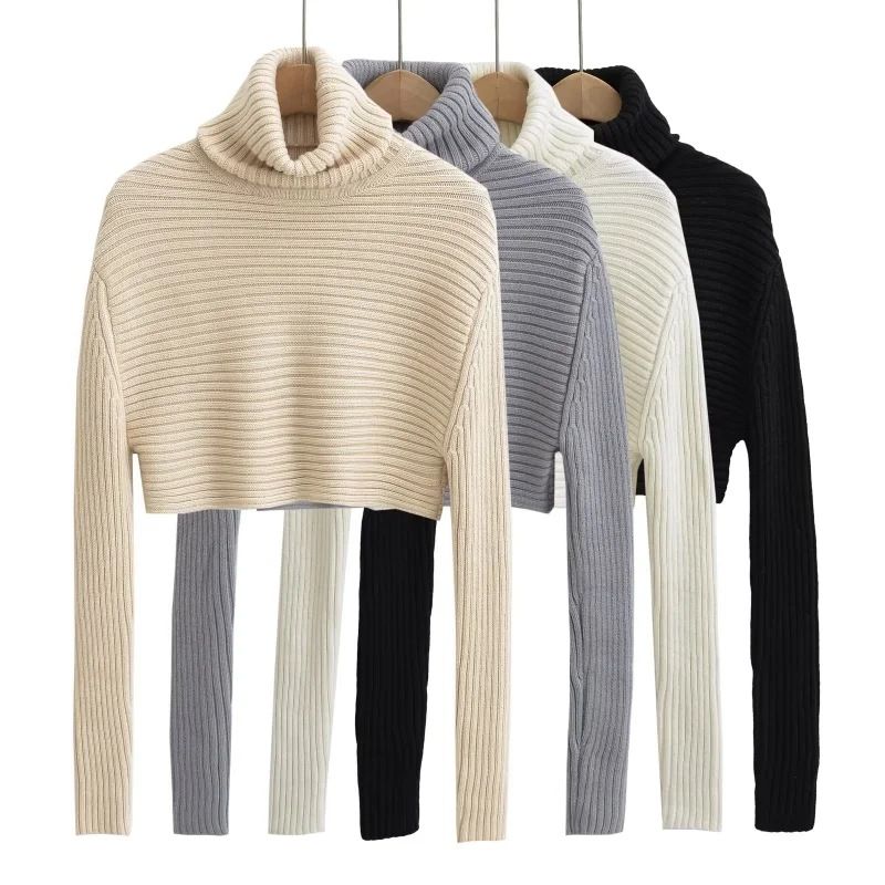 New Style Cool Spicy High Neck Short Thick Sweater Ribbed Slimming Knitted Top For Women_voghion.com