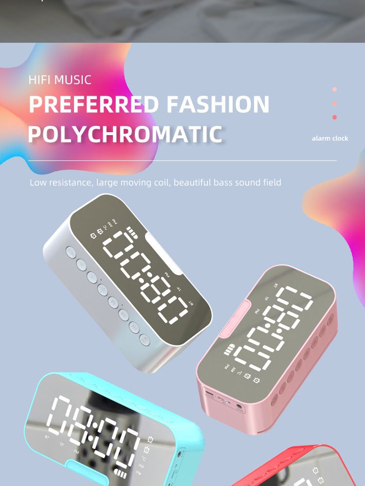 Enceinte Bluetooth intelligente avec écran miroir (réveil, radio FM, lecture de carte TF, commande vocale et écran tactile, gadget moderne pour le bureau à domicile)_voghion.com