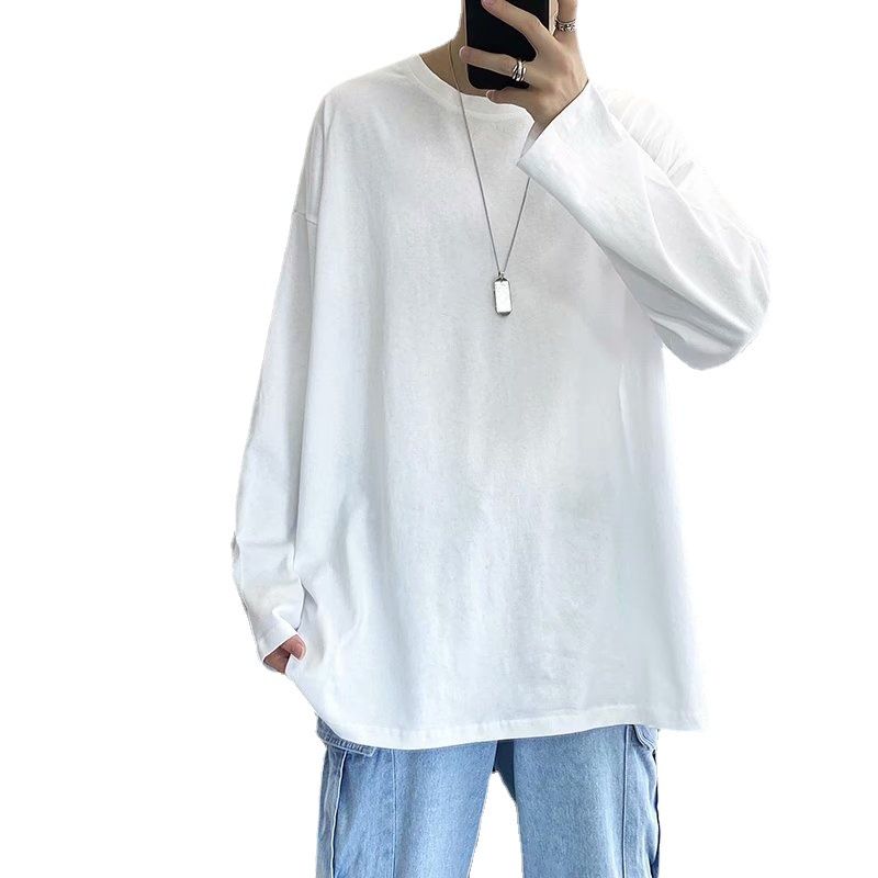 Herbstliches Langarmshirt für Herren, locker und vielseitig, trendige Marke, einfarbiges Basisoberteil, leeres Werbeshirt, T-Shirt_voghion.com