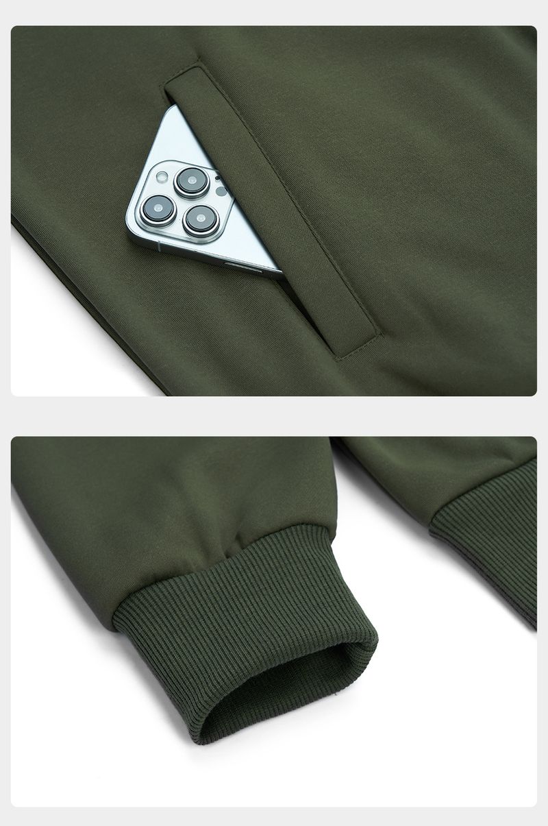 Completo sportivo casual da uomo con cappuccio a maniche lunghe e pantaloni da jogging (nero, grigio, verde militare, cachi). Completo due pezzi comodo ed elegante per autunno/inverno._voghion.com