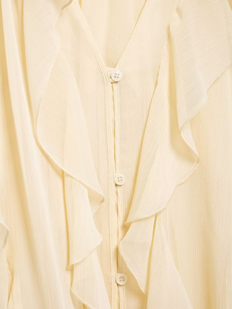 Camicia a tinta unita con decorazioni a strati, stile primaverile, per donna_voghion.com