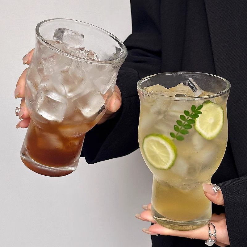 2 breite Glasbecher für Zuhause, große Öffnung, hochwertiger französischer Stil, ästhetisch ansprechende Getränke, Kaffee, Früchtetee_voghion.com