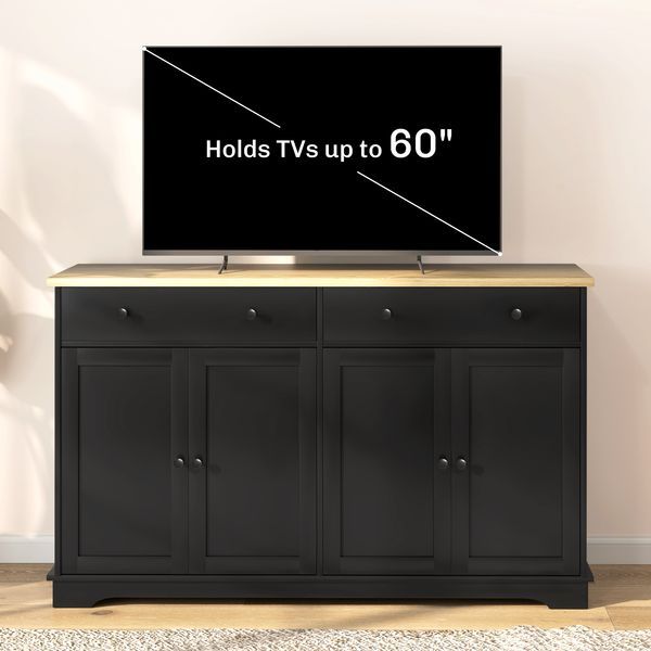 HOMCOM Modern Sideboard, Accent Kitchen Buffet Cabinet With Storage Drawers & Adjustable Shelves, For Dining, Entryway, Black_voghion.com