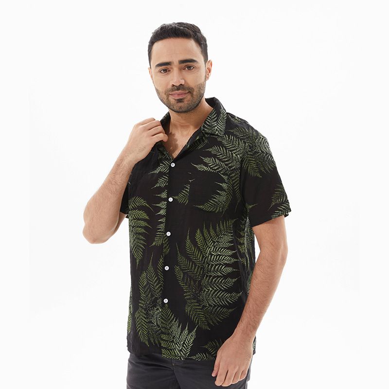 Herrenbekleidung Neue Mode Maple Leaf Revers Kurzarm Strandhemd_voghion.com