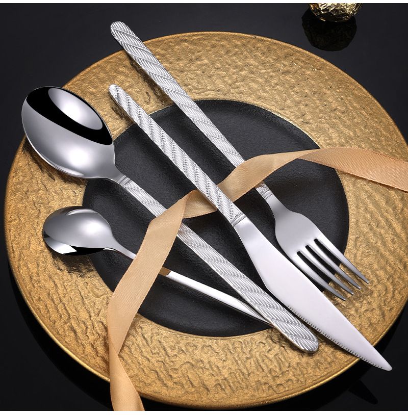 Ménagère en acier inoxydable – 410 couverts à manche en corde – Couverts de mariage/cadeau polis miroir (couteau, fourchette, cuillère, cuillère à café, ensemble de 4 pièces)_voghion.com