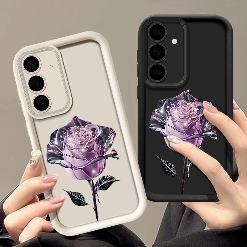 Purple Rose Print Case For Samsung Galaxy S25 S22 S23 Ultra S24 FE A56 A55 A16 A53 A15 A35 A26 A25 A54 5G Soft TPU Phone Cover_voghion.com