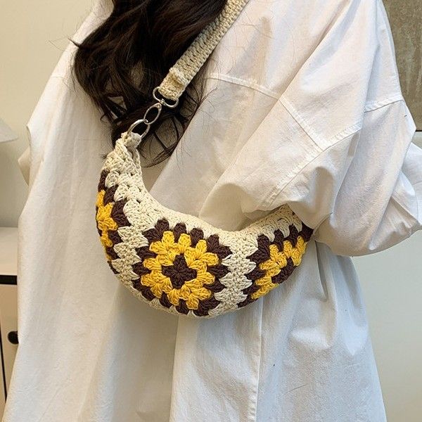 Borsa a tracolla da donna, versatile, fresca, fatta a mano all'uncinetto, in stile unico e alla moda_voghion.com