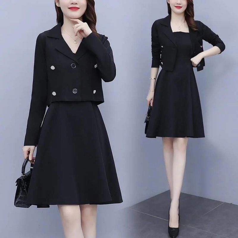 Tenue d'automne grande taille pour femme, petite veste, nouveau style 2025, robe blazer Fat Sister, ensemble deux pièces amincissant_voghion.com
