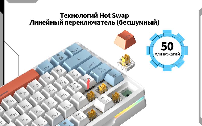 Teclado mecânico sem fio russo ZA87 de três modos 2.4G Bluetooth para jogos e-sports com fio amarelo Axis_voghion.com