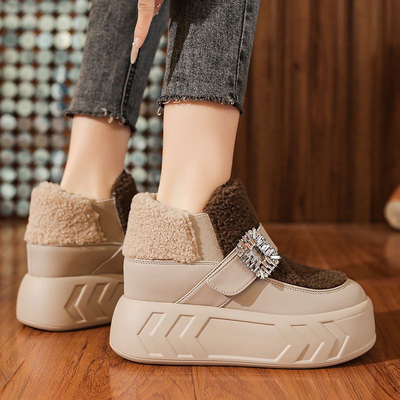 Ženske cipele Krznene cipele za žene nove zime i baršunaste pamučne cipele s podebljanim snježnim đonom sve pristaje uz platformu s debelim potplatom i povišene ležerne tenisice_voghion.com