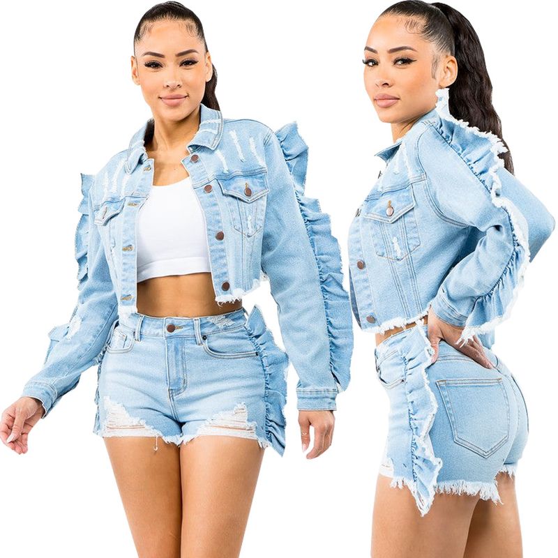 Damemode patchwork denim rippet kort frakke ny_voghion.com