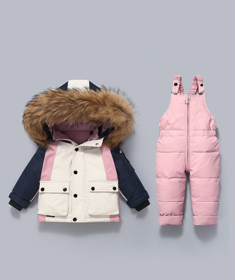 Premium Winter Kids Overalls Set With Detachable Hood, Warm Fleece-Lined Snowsuit For Boys & Girls(80-110cm) – Soft Duck Down, Zipper Closure_voghion.com