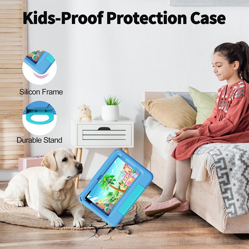 VASOUN B7kids 7-inch Android Kids Tablet With Shockproof Case, 8GB RAM + 64GB Storage, Dual Camera, WiFi, Sky Blue & Pink_voghion.com