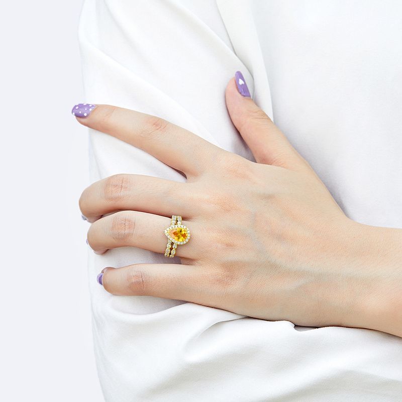 S925 Sterling Silver Ring Set – Teardrop Gemstone Light Luxury Jewelry For Women_voghion.com