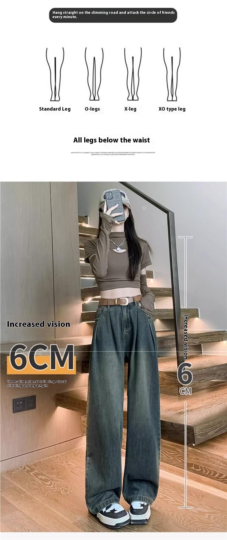 Zementgraue weite Jeans für Damen im Herbst, neue hoch taillierte amerikanische gerade Beinhose, lockere und vielseitige hängende Bodenhose_voghion.com