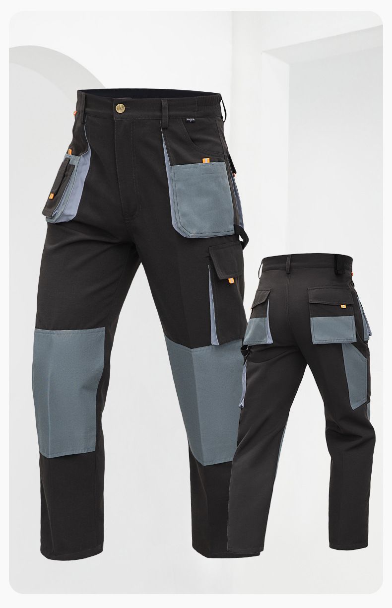 Men's Work Pants With Multiple Pockets -Durable & Comfortable Polyester Trousers For Construction Mechanics & Outdoor Breathable Reinforced Stitching_voghion.com