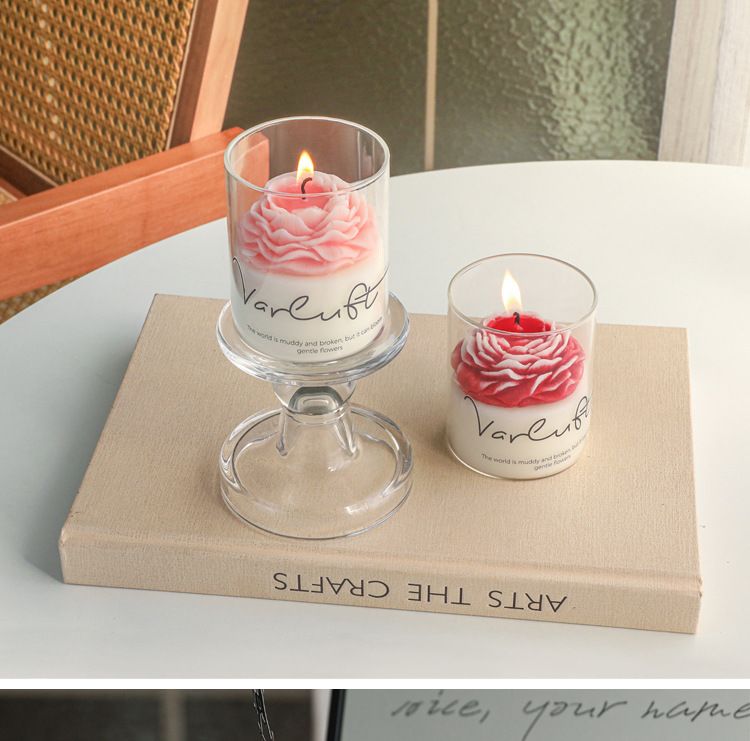 Valentinstag Pfingstrose Blume Glas Tasse High-End-Atmosphäre Form Wachs Duft Home Dekoration Duftkerze_voghion.com