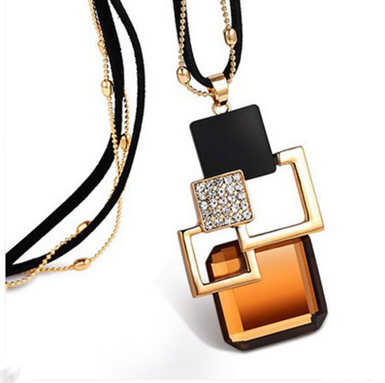 2025 m. Nauji atvykimai, madingi moterims, „Collier Femme“, krištolo pilkos mėlynos spalvos, geometrinio atspalvio, ilgi karoliai ir pakabukai papuošalams, bižuterija_voghion.com