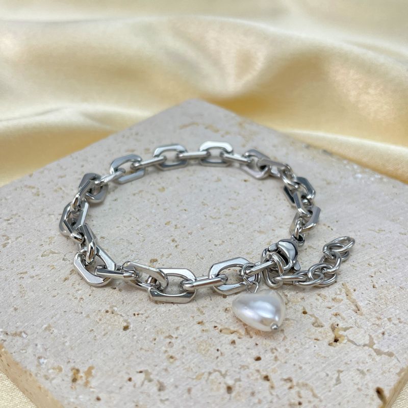 Men's Bracelet Fashion All Match Stainless Steel Ins Style Jewelry Personality Simple Love Pearl Bracelet Female_voghion.com