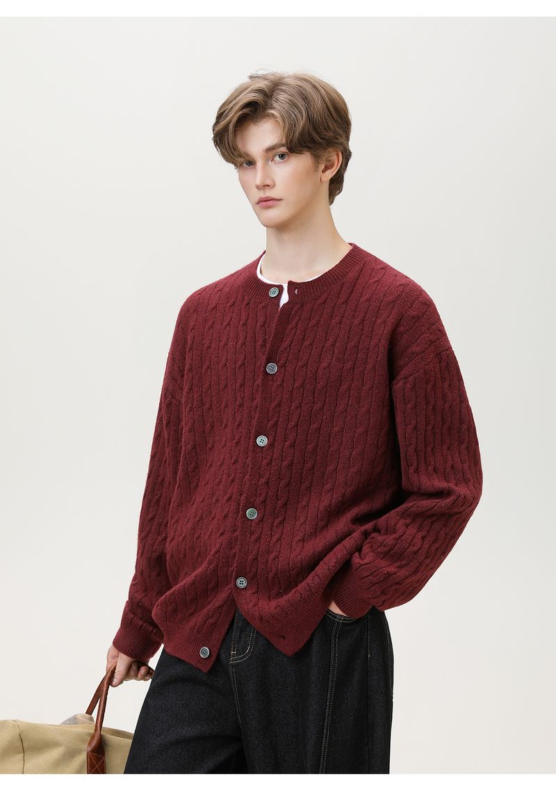 Trendy Vintage Cable-Strickpullover mit Struktur für Herren Herbst/Winter Neuankömmling Einfarbig Vielseitige Strickwaren Rundhals-Strickpullover-Jacke_voghion.com