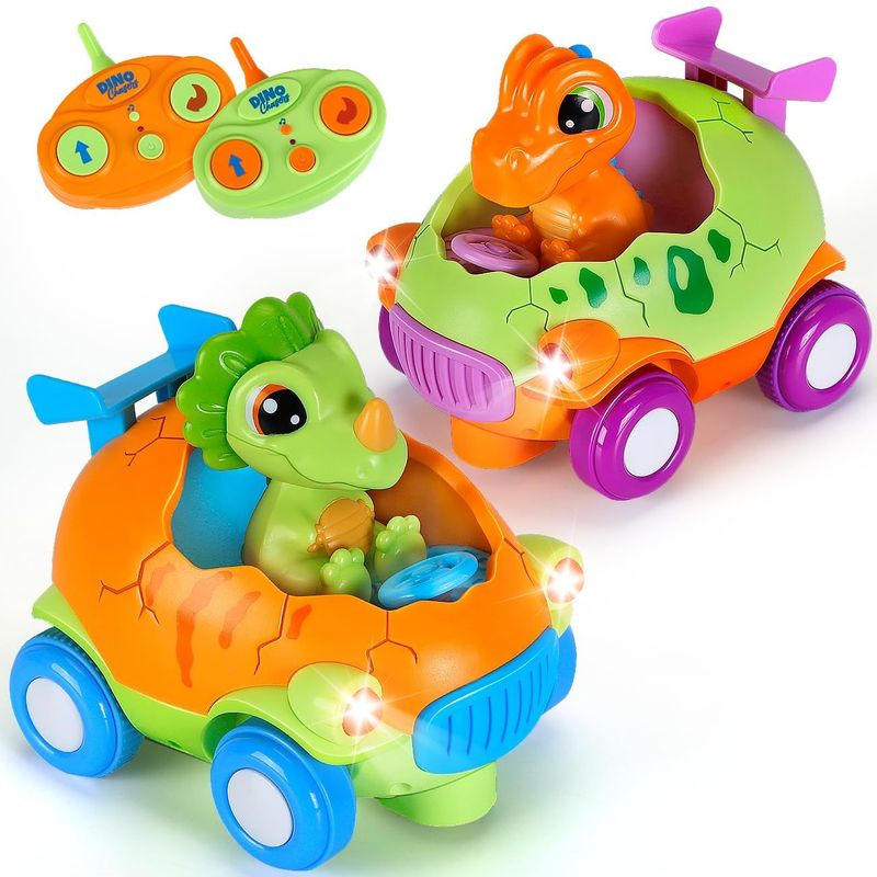 New Cartoon 2.4G Remote Control Dinosaur Remote Control Car Lighting Music Inertia Toy Car Children's Gift_voghion.com