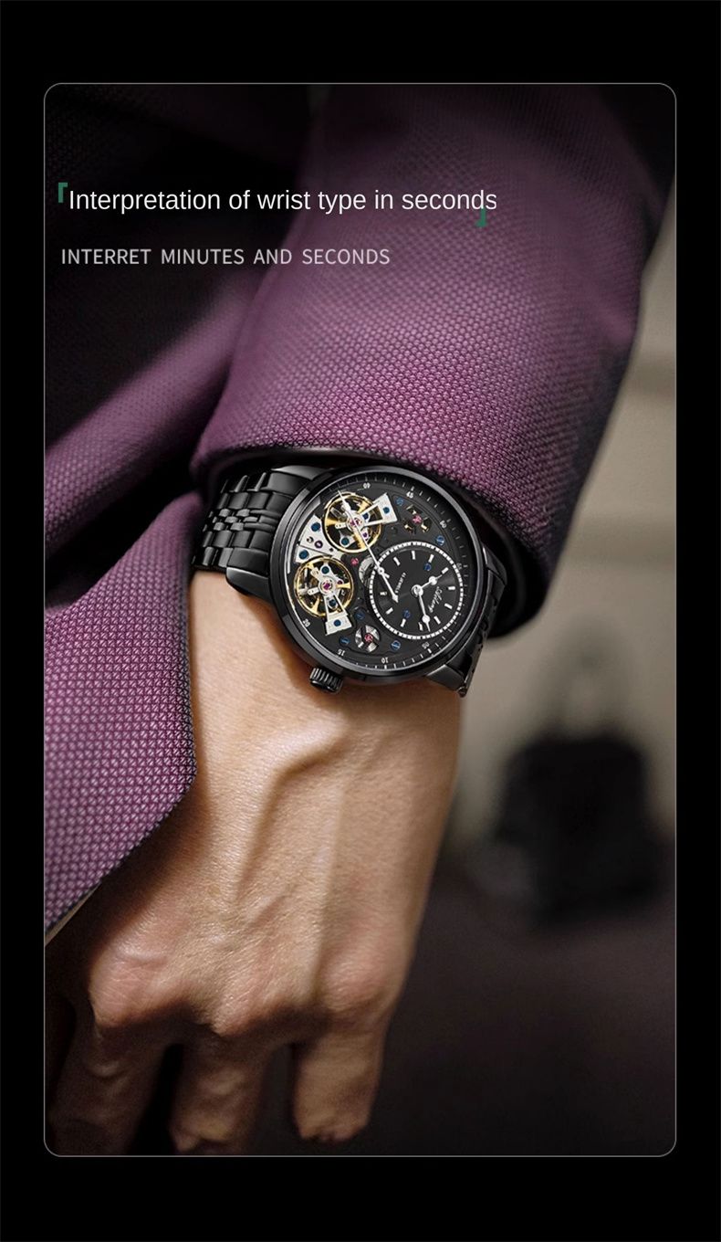AILANG Brand New Luxury Double Tourbillon Mechanical Watch For Men Stainless Steel Waterproof Automatic Watches Mens Relogio_voghion.com