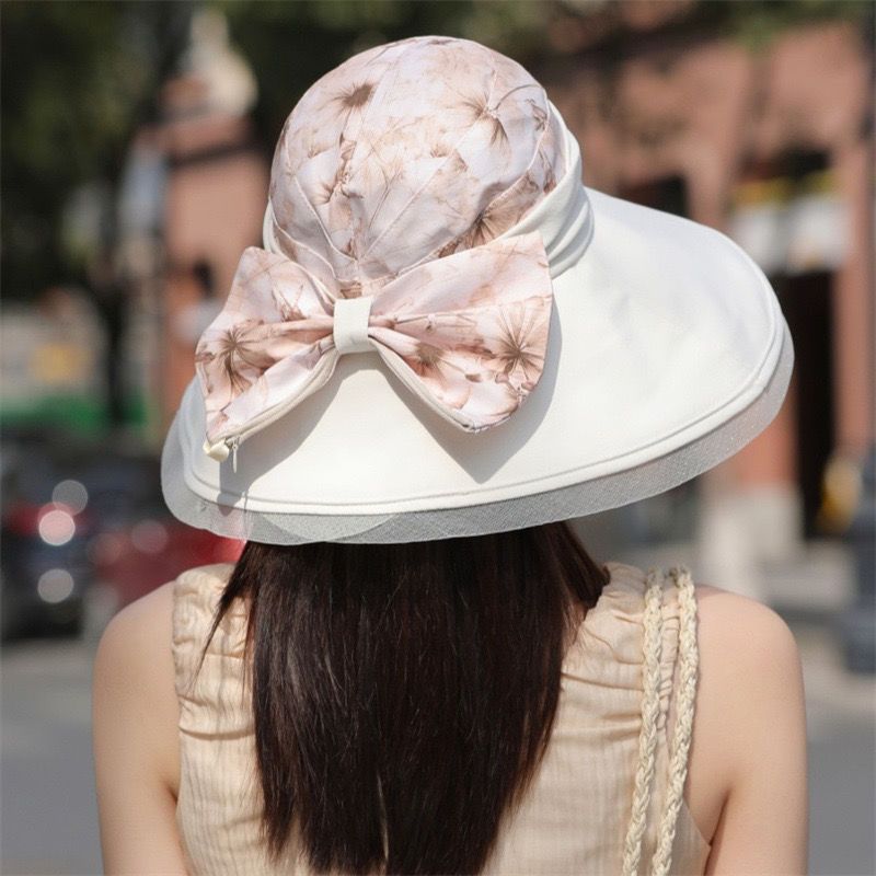 Sombrero de cubo de verano plegable con aleros grandes y flores, sombrero para el sol con protección UV, sombrero de playa con protección solar a la moda._voghion.com