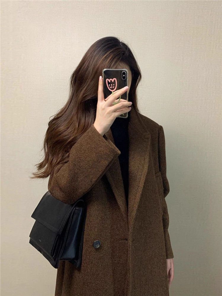 Trench oversize in misto lana – Cappotto lungo con texture 3D e revers a lancia (S-XXL) – Giacca invernale in tweed da ufficio per donna_voghion.com