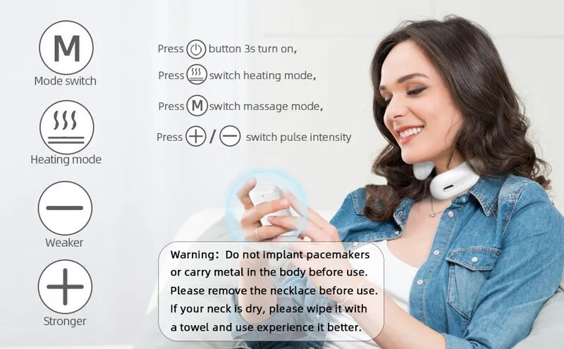 Negozio di bellezza Massaggiatore con calore intelligente Cordless 3 modalità 15 livelli Smart Electric Pulse Ricaricabile Massaggio al collo_voghion.com