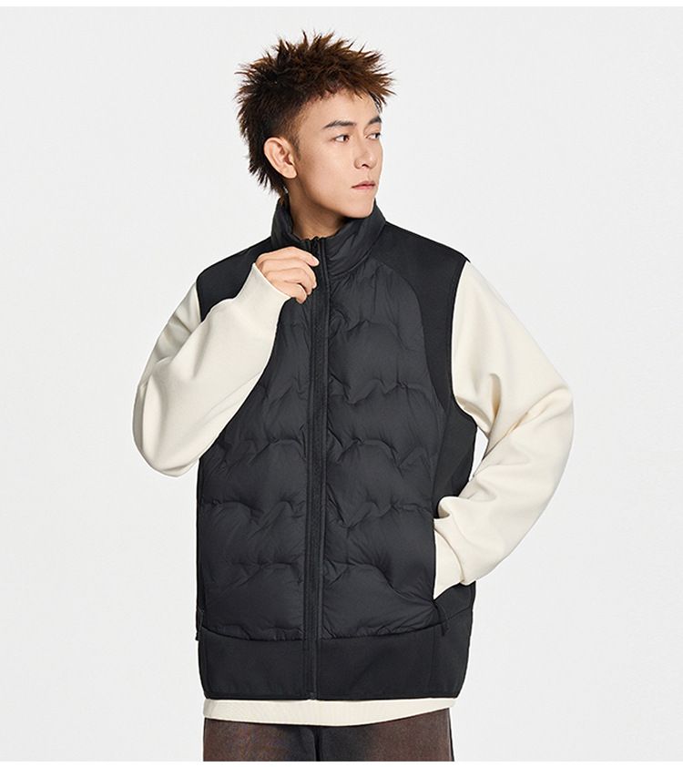 Herren-Daunenweste in schmaler Passform – Leicht und warm, Stehkragen, Schwarz/Grau/Beige, S-3XL_voghion.com