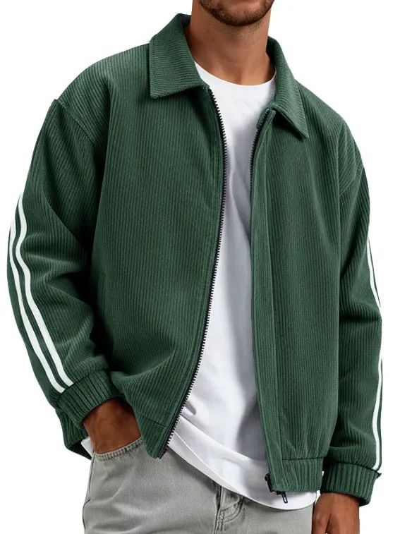 "Men's Corduroy & Polyester Zip-Up Jacket – Ribbed Collar, Relaxed Fit, Windproof Casual Coat (S-4XL, 10 Colors, Business-to-Street Style)"_voghion.com