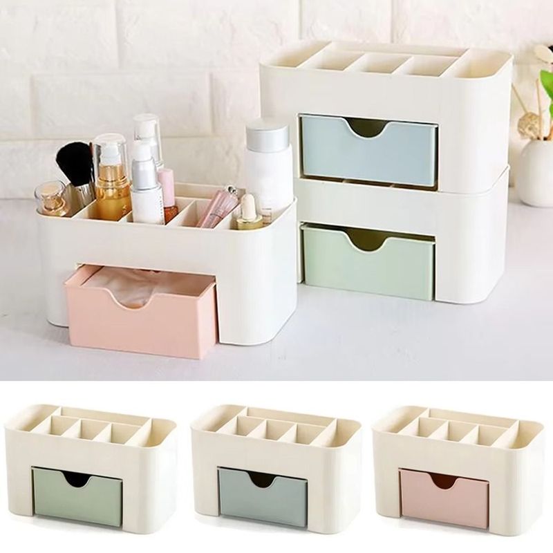 Plastic Cosmetic Organizer - 5-Drawer Makeup Storage Box Clear Vanity Case With Mirror Desktop Size_voghion.com