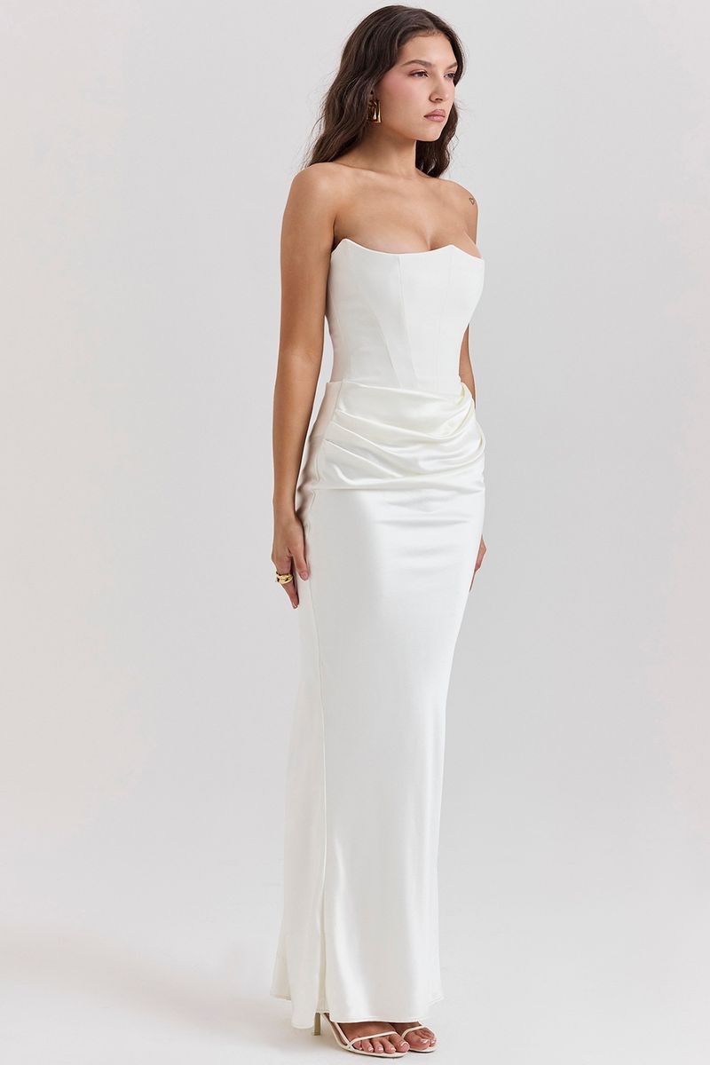 2025 neues rotes trägerloses Korsett Sexy Slim Fit Mermaid Langes einfarbiges Kleid für Frauen_voghion.com