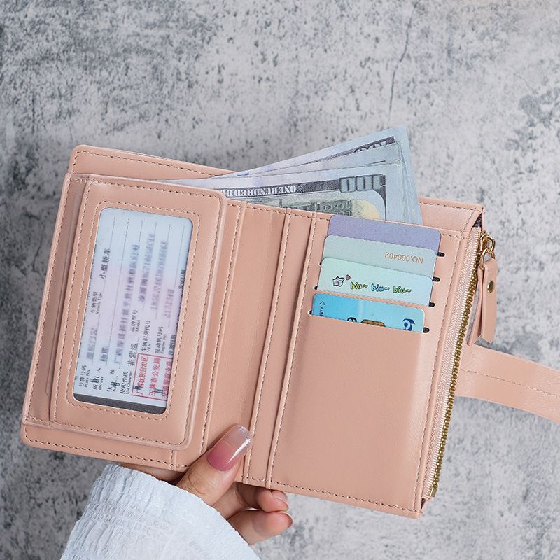 Neu Damen Geldbörse PU Leder Kurzen Reißverschluss Geldbörse Drei-Fach Brieftasche_voghion.com