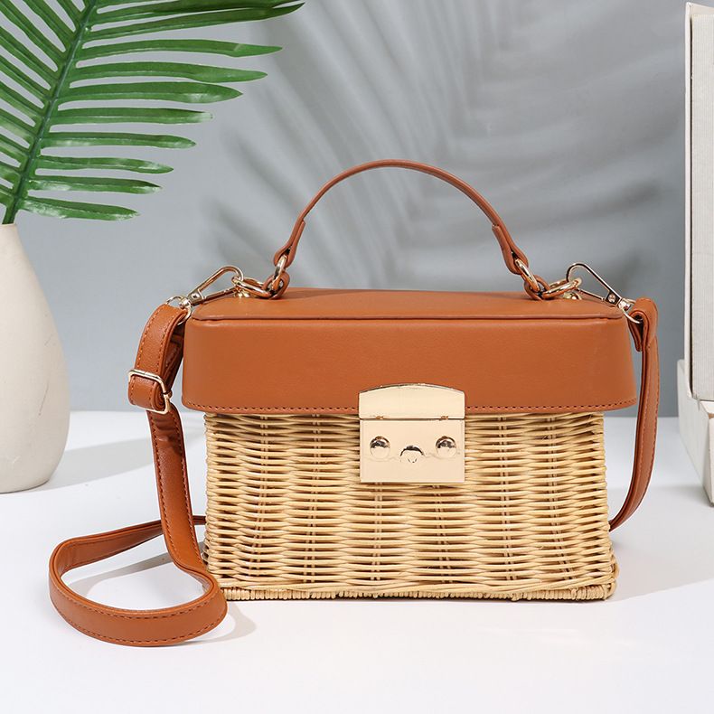 Borsa a tracolla da strada da donna, in rattan intrecciato, OEM_voghion.com