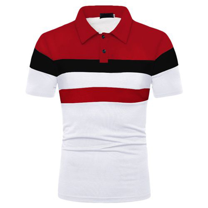 Kortärmad pikétröja för män Mode Casual Splicing Polo Shirt Top_voghion.com