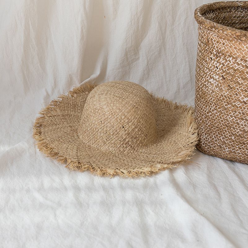 Hot Sale New Summer Wacation Natural Lafite Women's Handmade Woven Beach Straw Hat Tassel Splicing Design_voghion.com